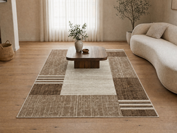 Alya 02451A krém-világosbarna modern szőnyeg nappaliban – AsteliaHome
