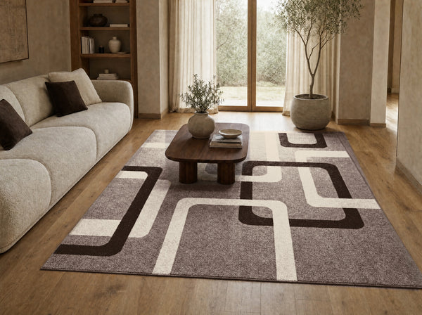 Kraly 02305A barna-sötétbarna modern szőnyeg nappaliban – AsteliaHome