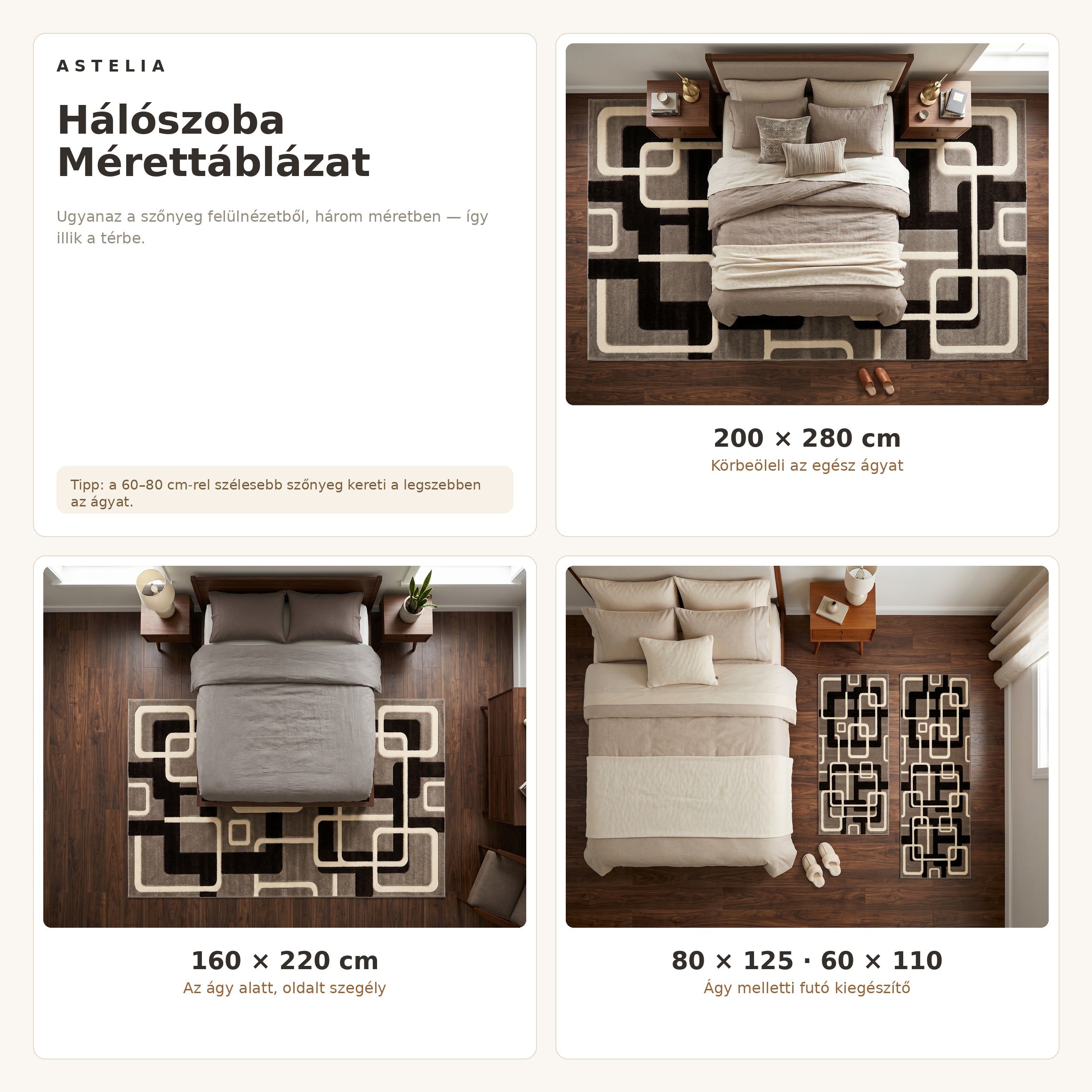 Eylül 01201D Barna szőnyeg hálószoba méretútmutató - AsteliaHome