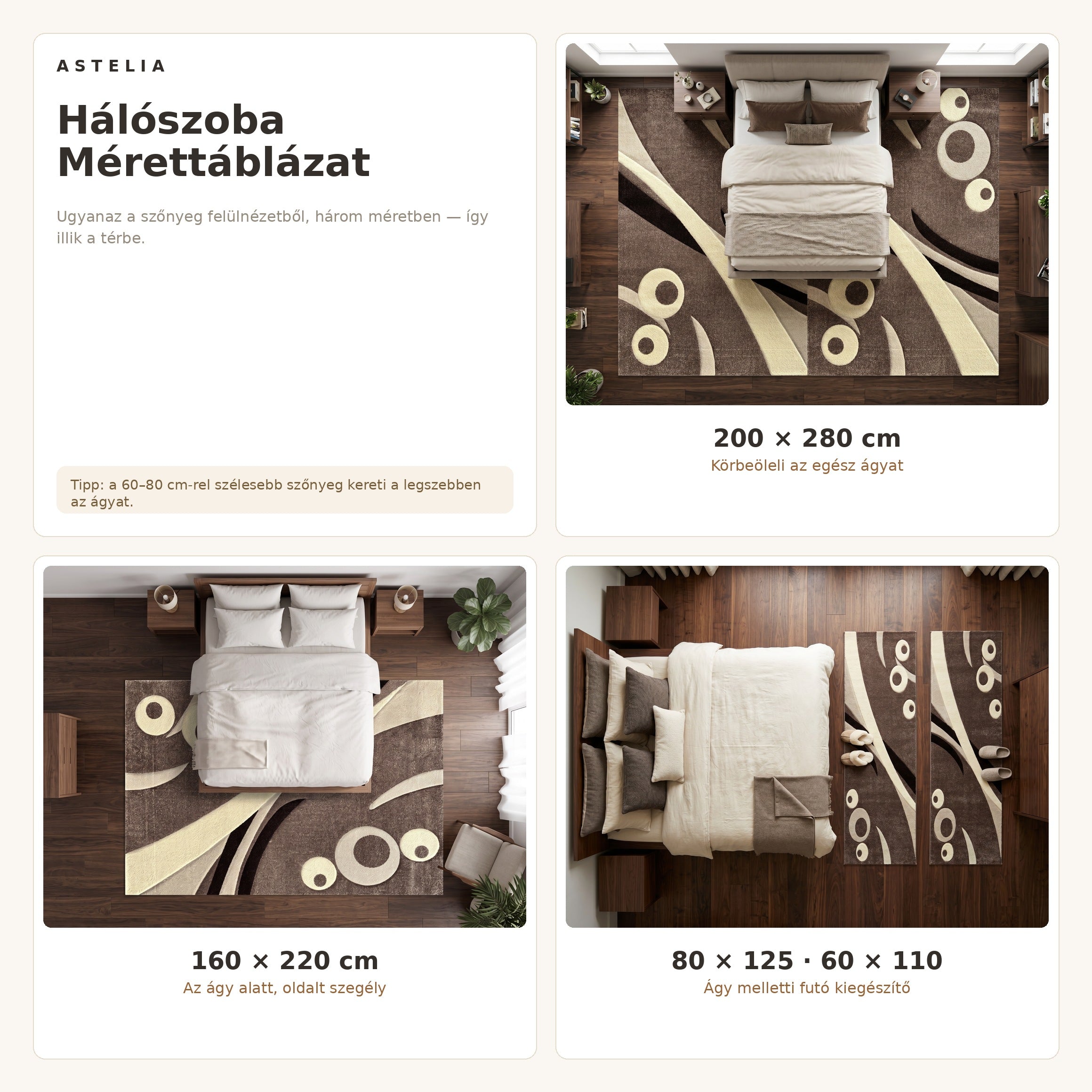 Eylül 01205D Barna szőnyeg hálószoba méretútmutató - AsteliaHome