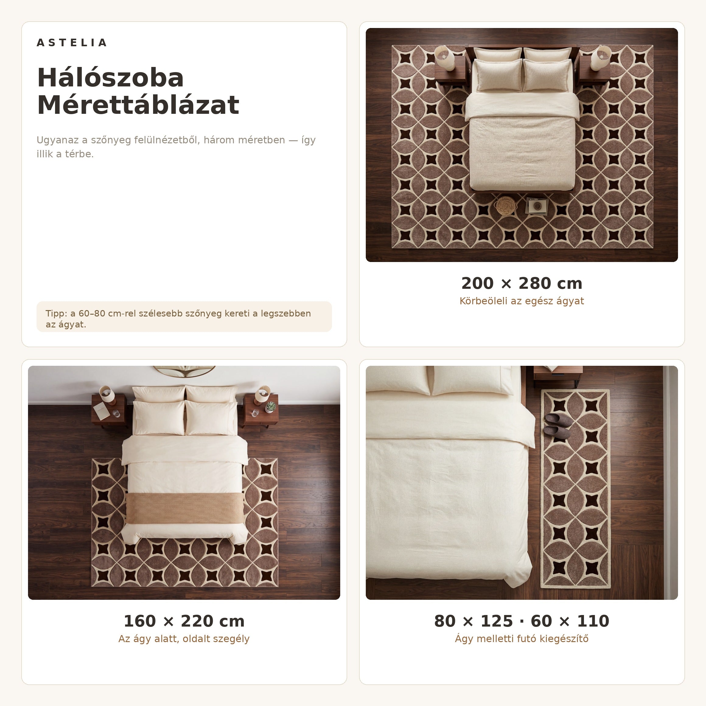 Eylül 01207D Barna szőnyeg hálószoba méretútmutató - AsteliaHome