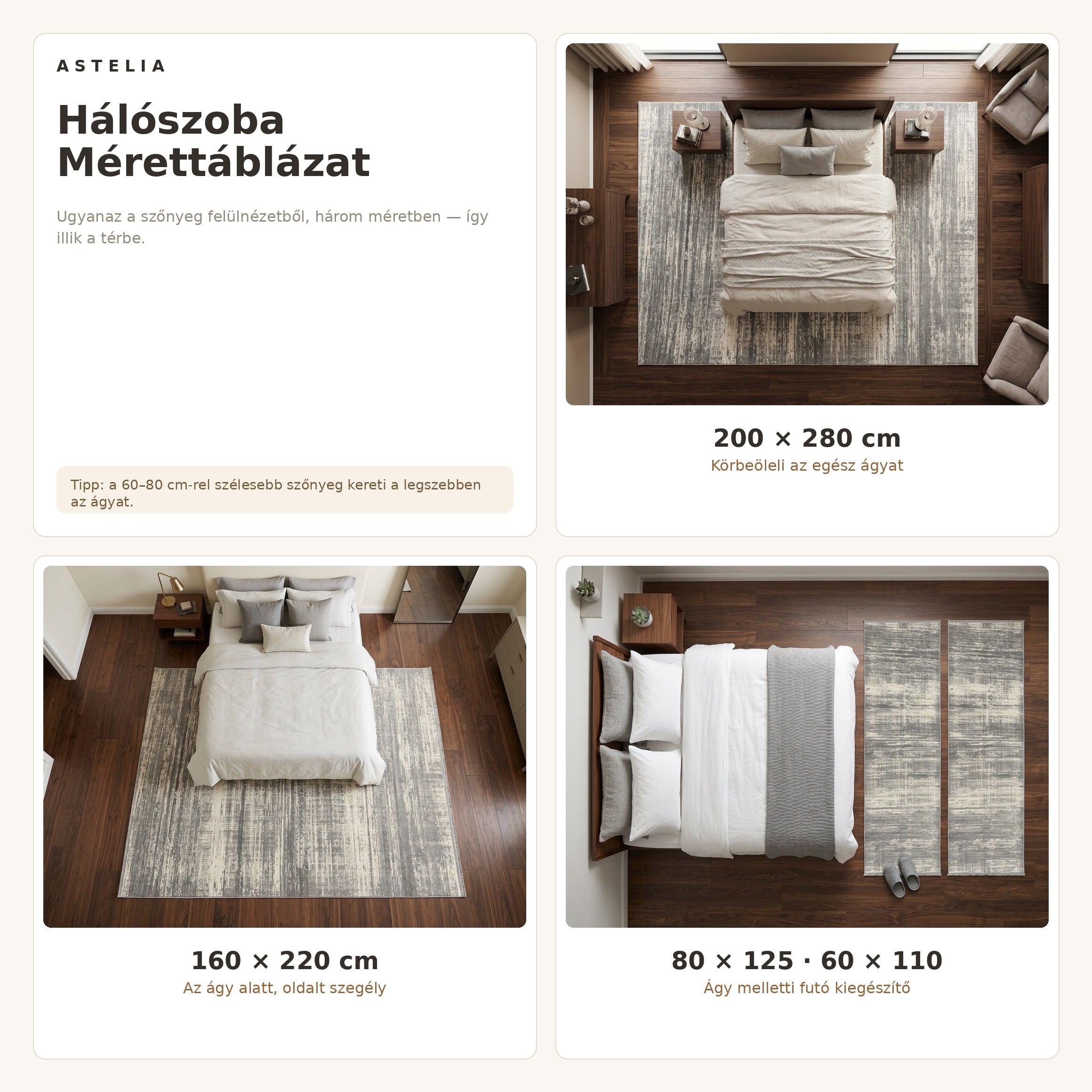 Deep 03033A Sötétszürke szőnyeg hálószoba méretútmutató - AsteliaHome
