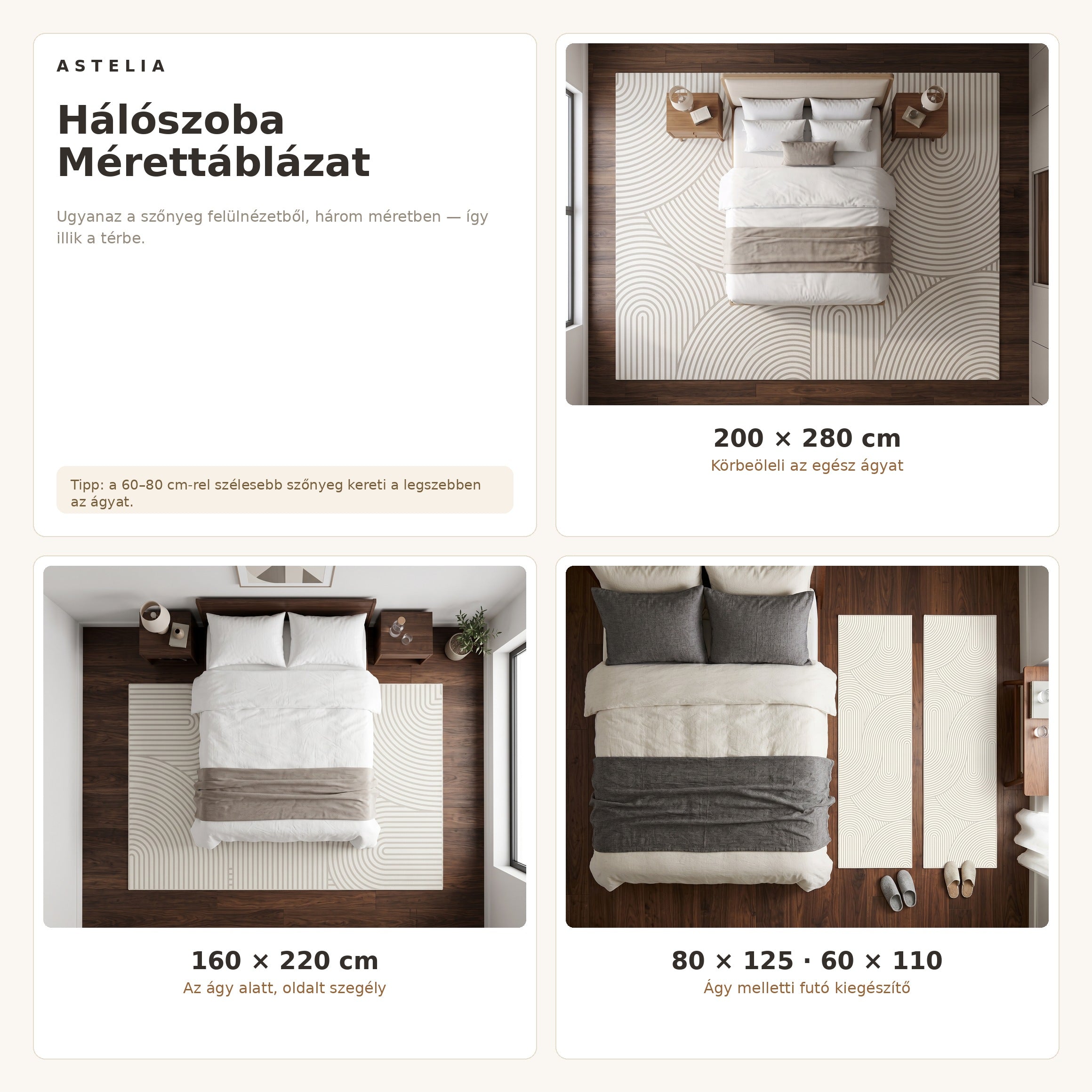 Bohemian 03577A Fehér szőnyeg hálószoba méretútmutató - AsteliaHome