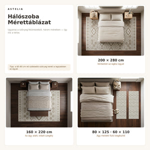 Bohemian 03579A Fehér Bézs szőnyeg hálószoba méretútmutató - AsteliaHome