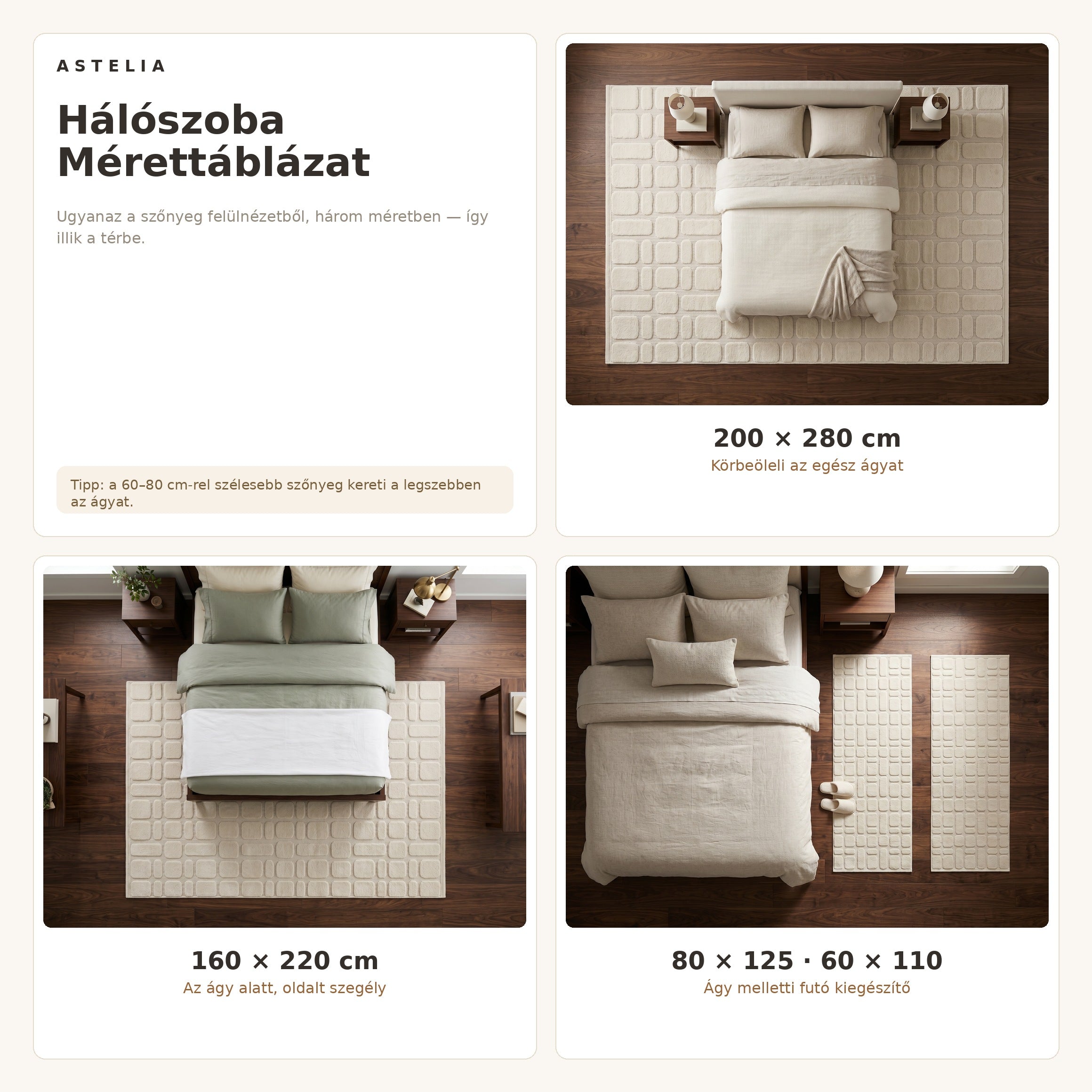 Bohemian 03581A Bézs szőnyeg hálószoba méretútmutató - AsteliaHome