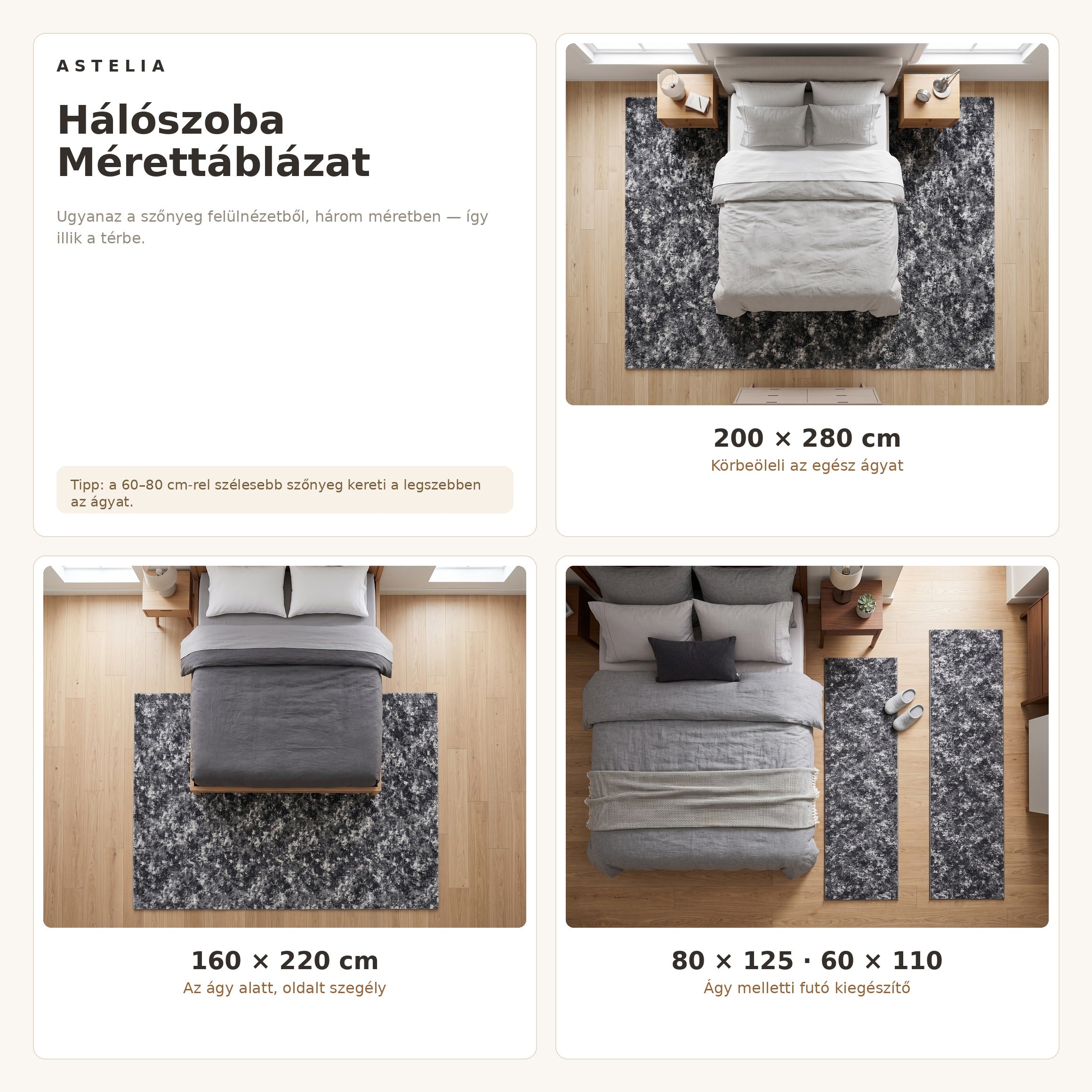 Vitrin 3021 Szürke szőnyeg hálószoba méretútmutató - AsteliaHome