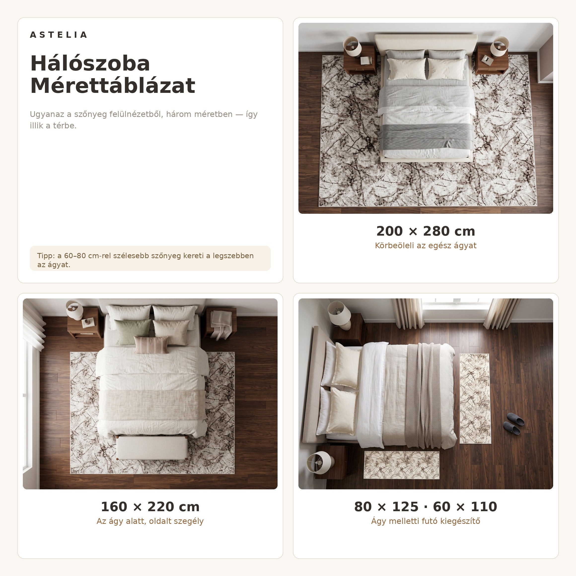 Vitrin 3031 Krém Barna szőnyeg hálószoba méretútmutató - AsteliaHome