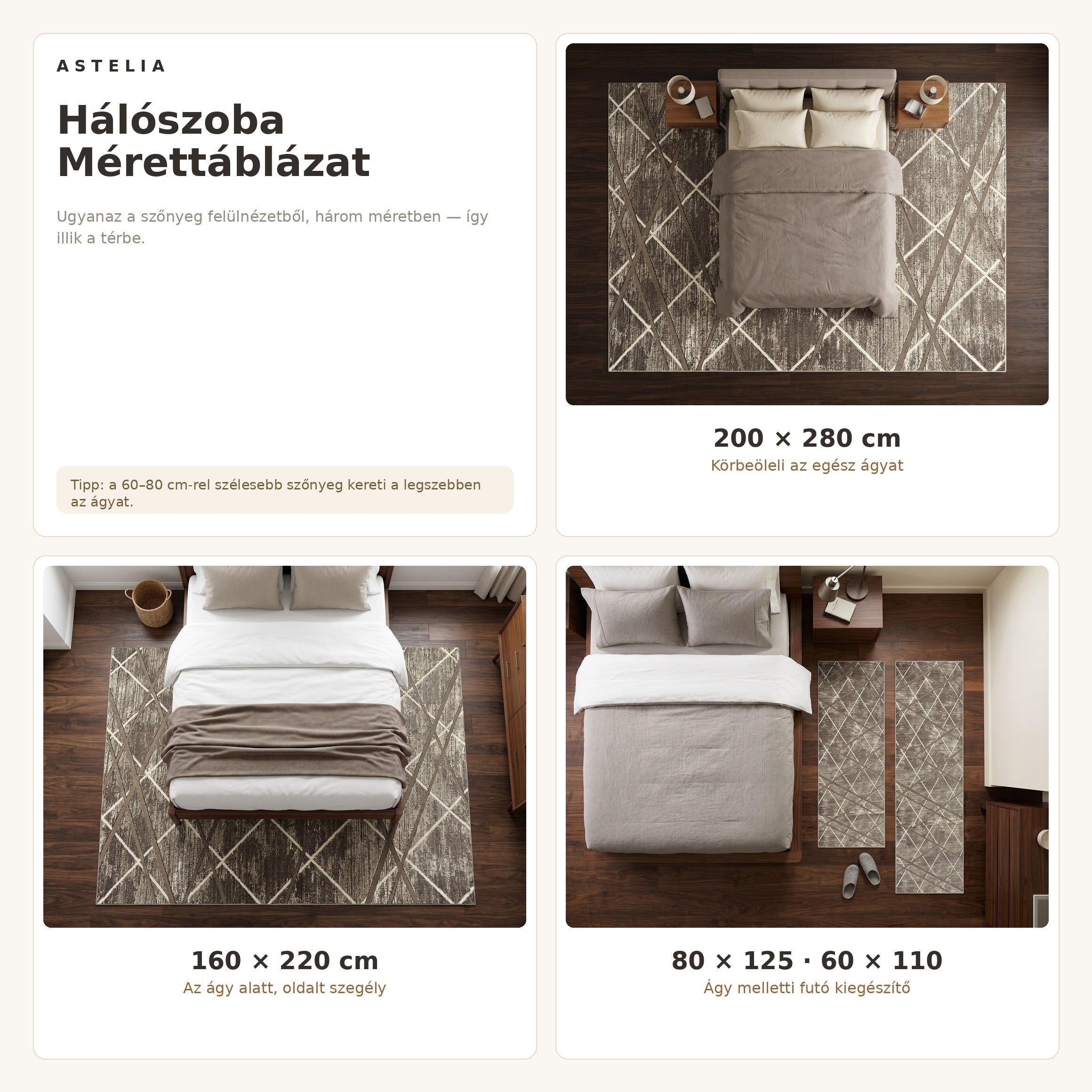 Zara 02850A Barna szőnyeg hálószoba méretútmutató - AsteliaHome