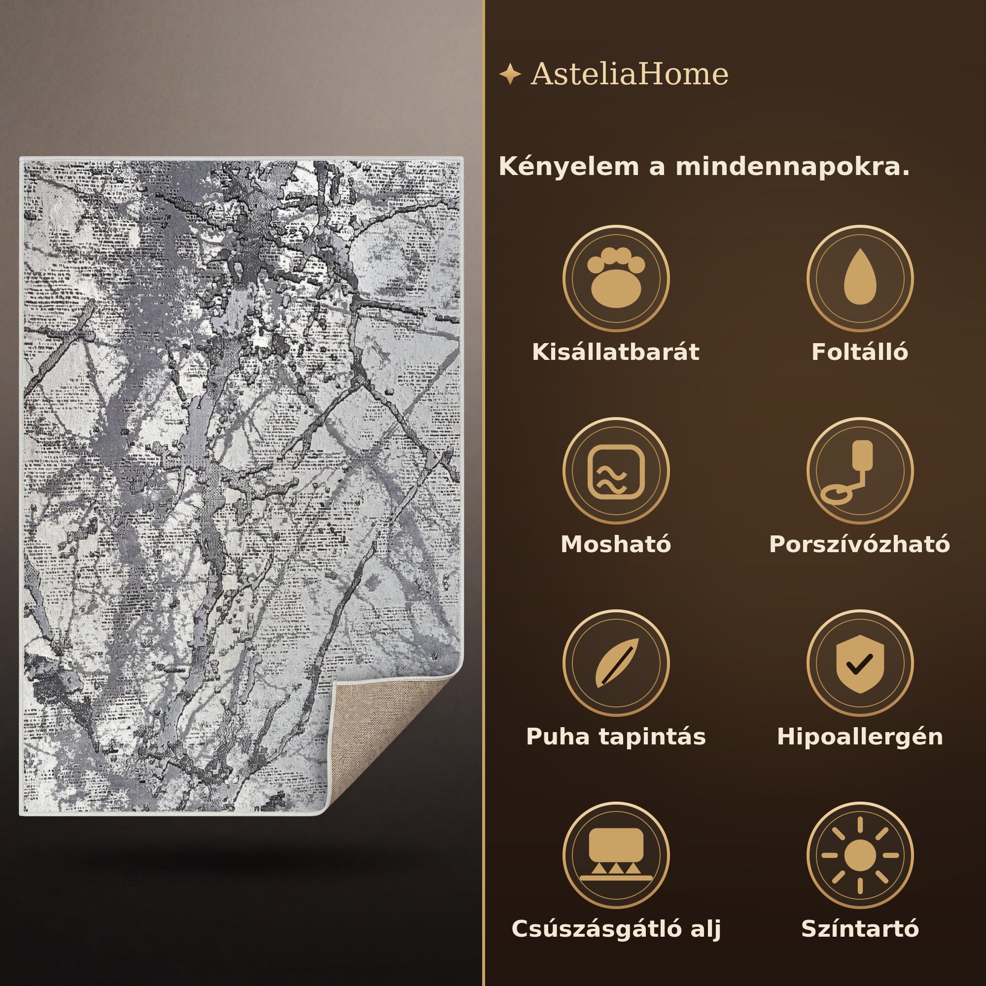 Zara 01855A Szürke szőnyeg jellemzők - AsteliaHome