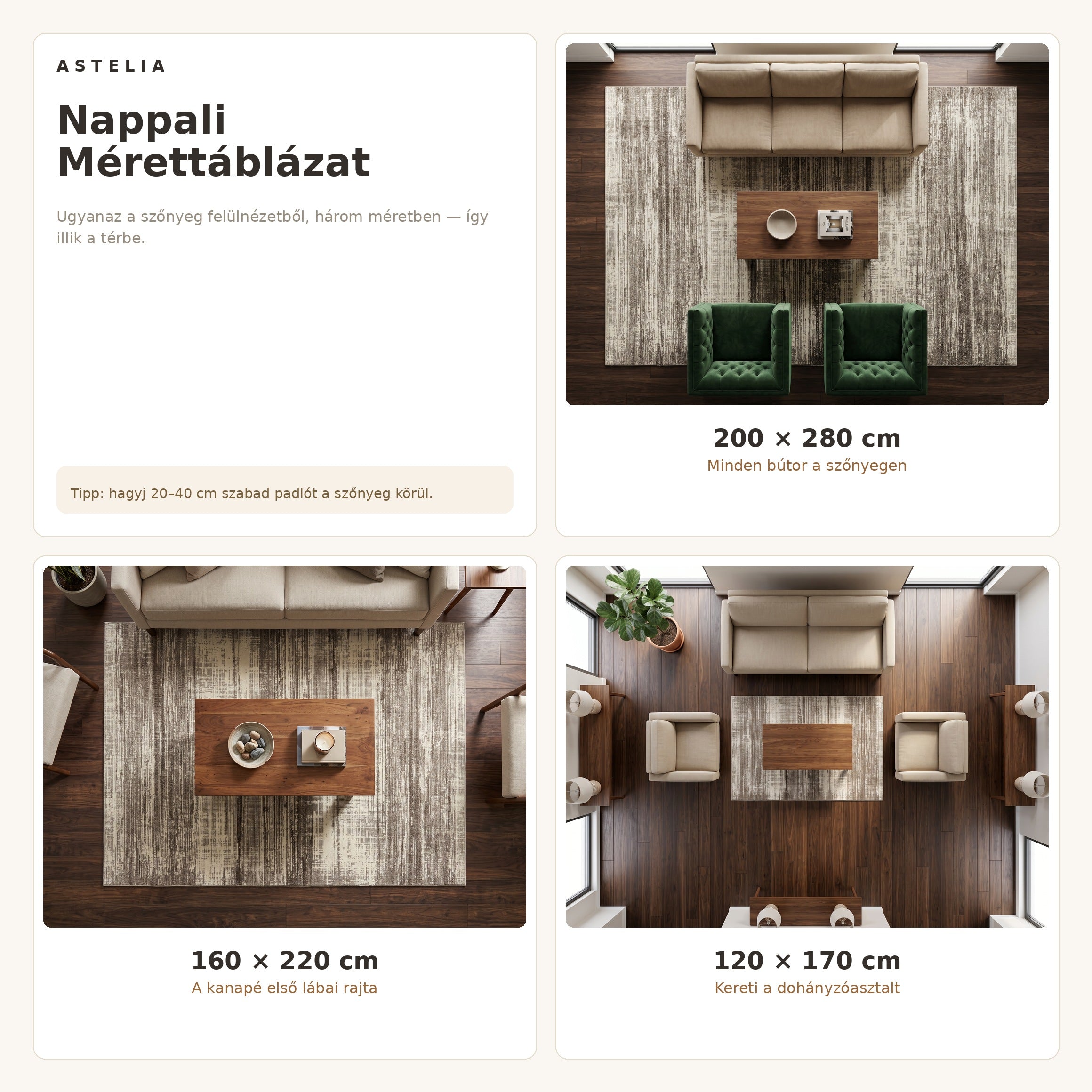 Deep 03033A Vizon szőnyeg nappali méretútmutató - AsteliaHome