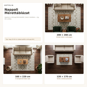 Bohemian 03579A Fehér Bézs szőnyeg nappali méretútmutató - AsteliaHome