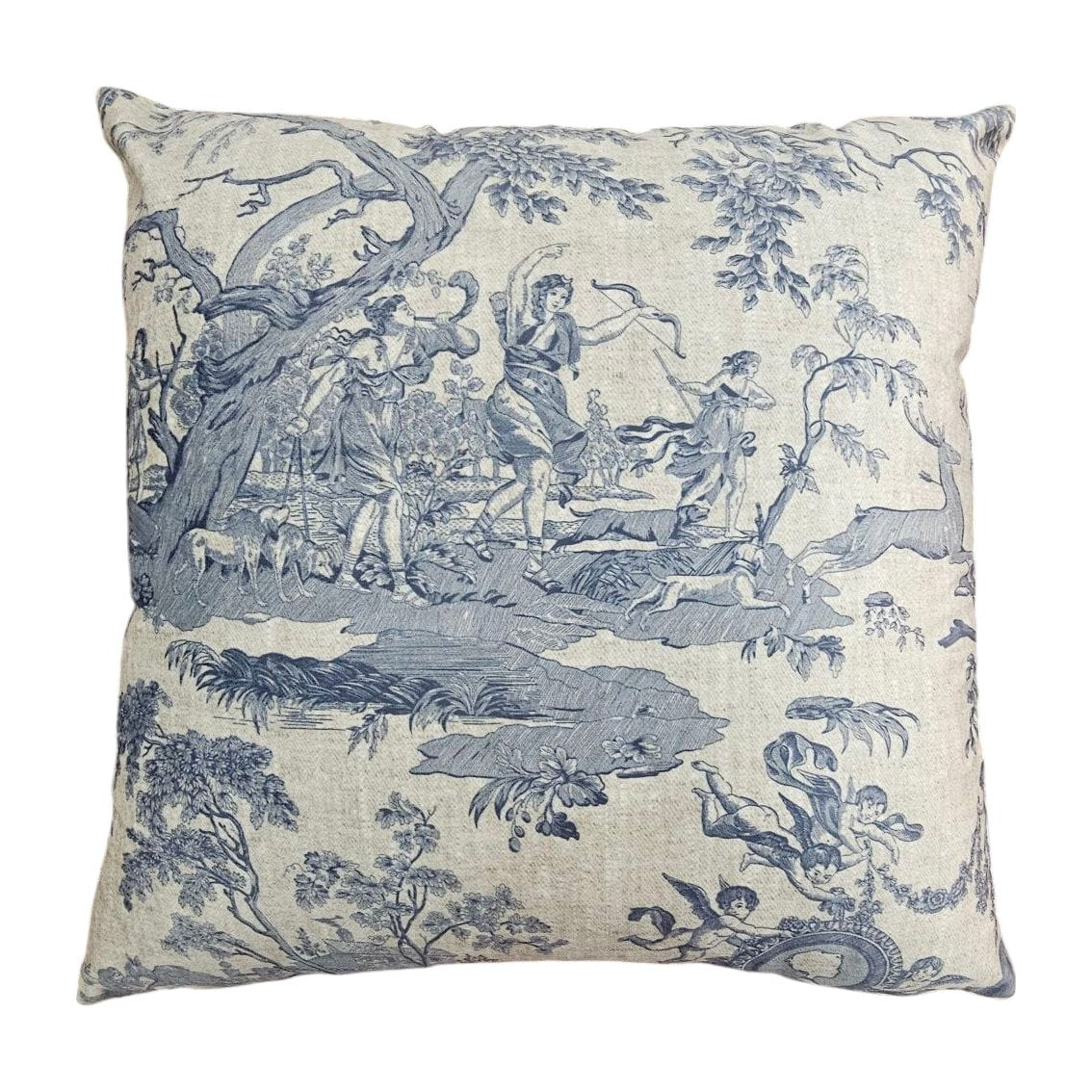 Toile de Jouy bársony díszpárna — Kék — 1. kép