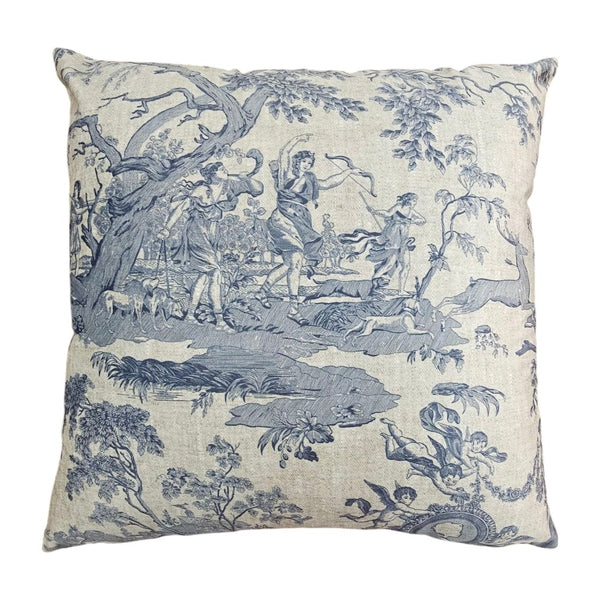 Toile de Jouy bársony díszpárna — Kék — 1. kép