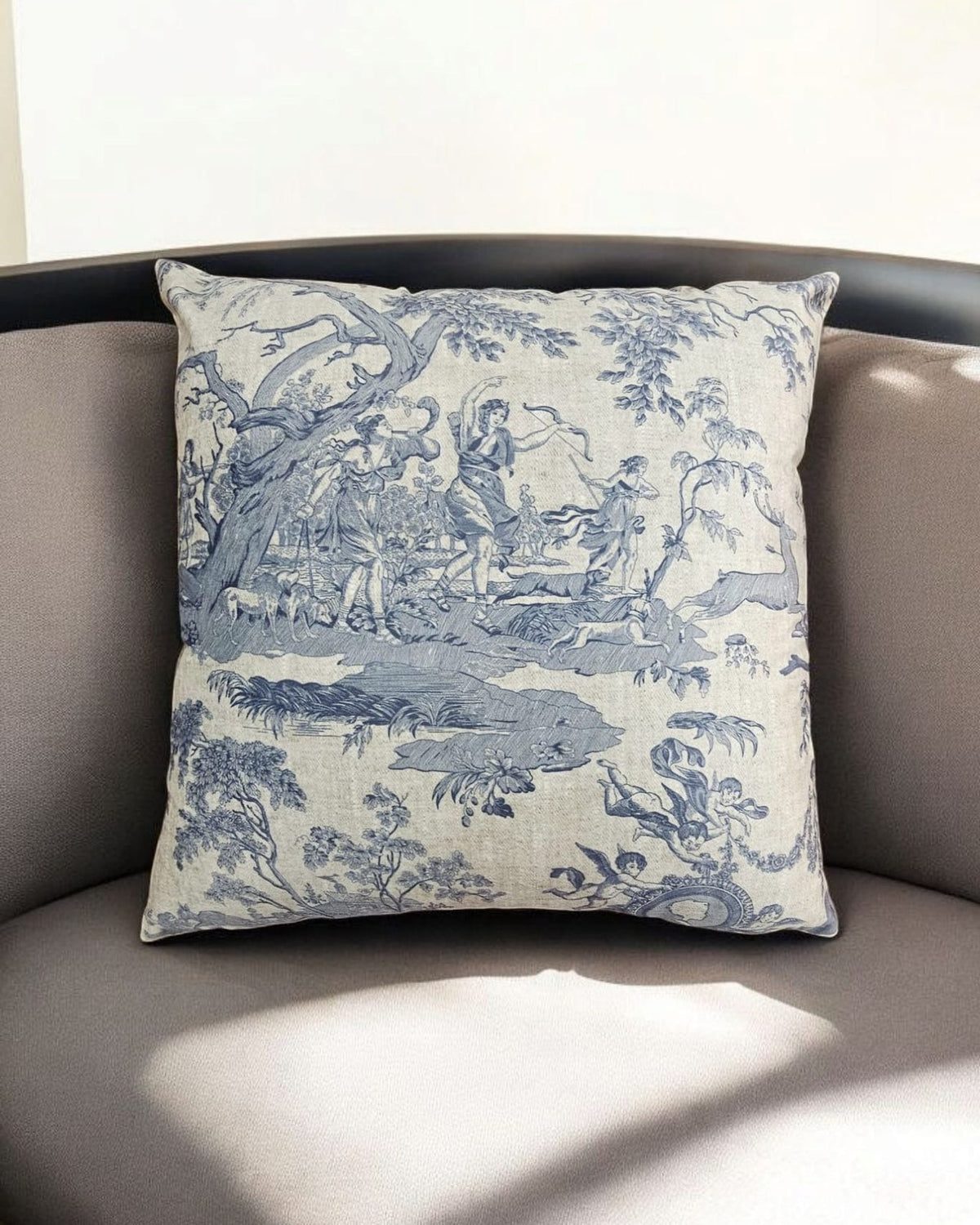 Toile de Jouy bársony díszpárna — Kék — 2. kép