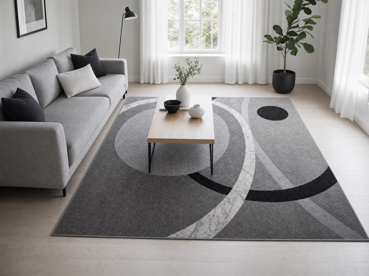 Kraly 02300A fekete-sötétszürke modern szőnyeg nappaliban – AsteliaHome