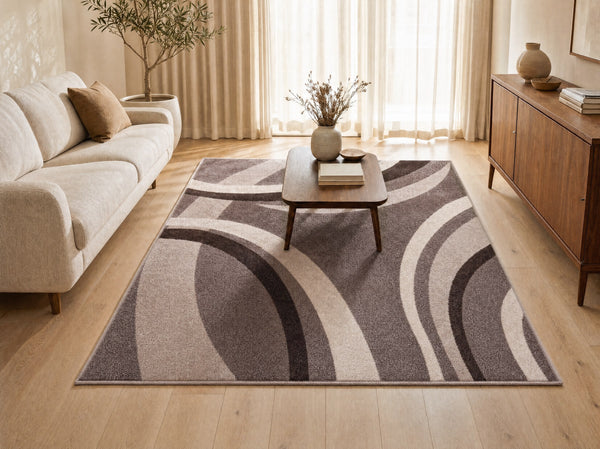 Kraly 02310A barna-sötétbarna modern szőnyeg nappaliban – AsteliaHome